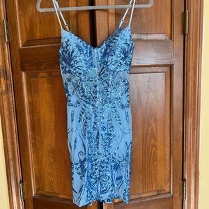 Blue Sequin Spaghetti Strap Dress
